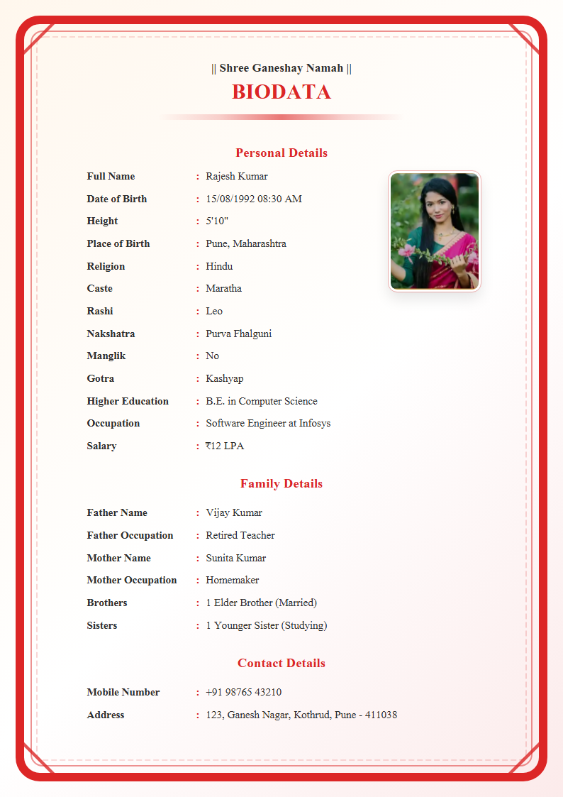 Bold Crimson  Marriage Biodata Format