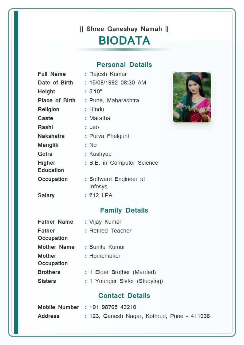 Open Clean  Marriage Biodata Format