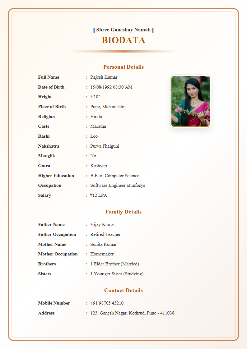Sunshine  Marriage Biodata Format