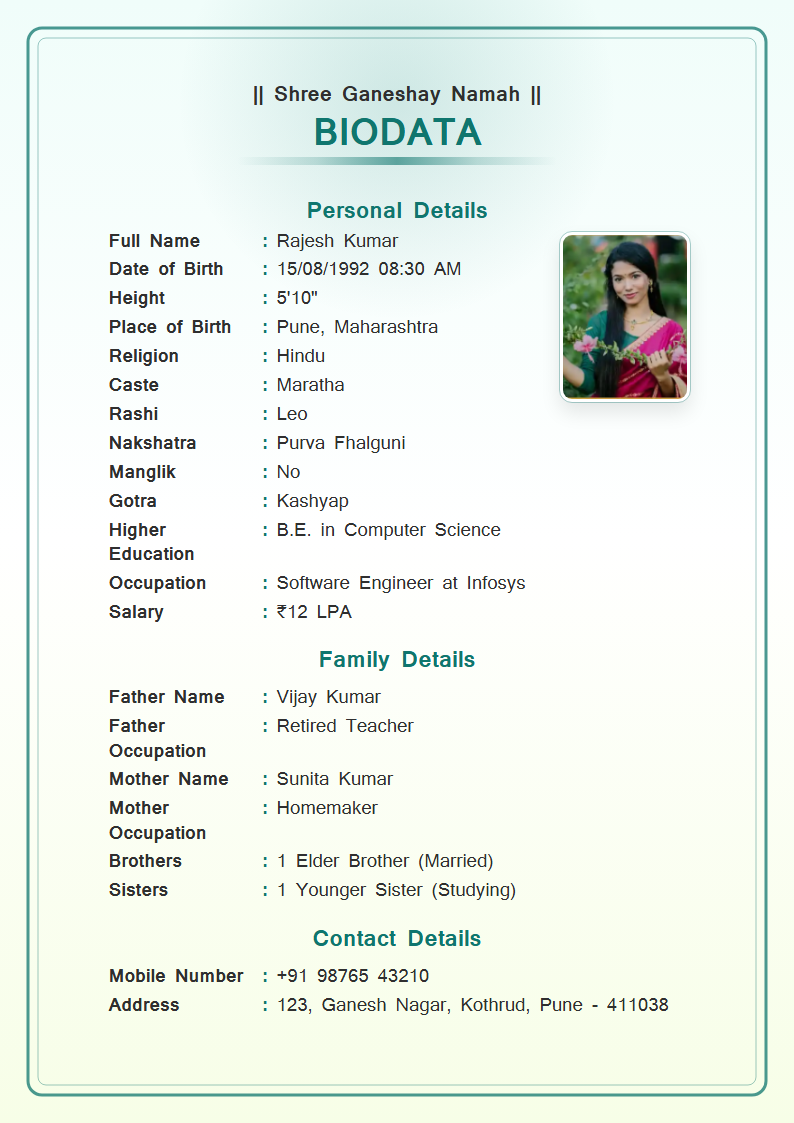 Buddhist Peace  Marriage Biodata Format