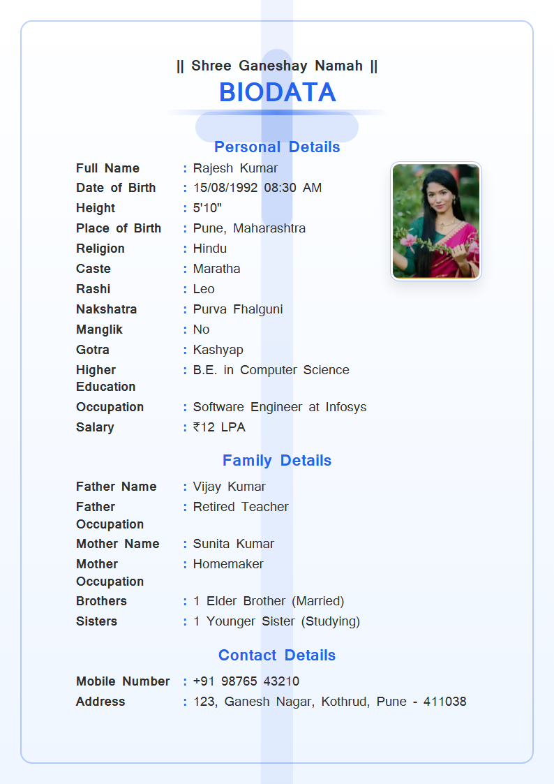 Christian Grace  Marriage Biodata Format