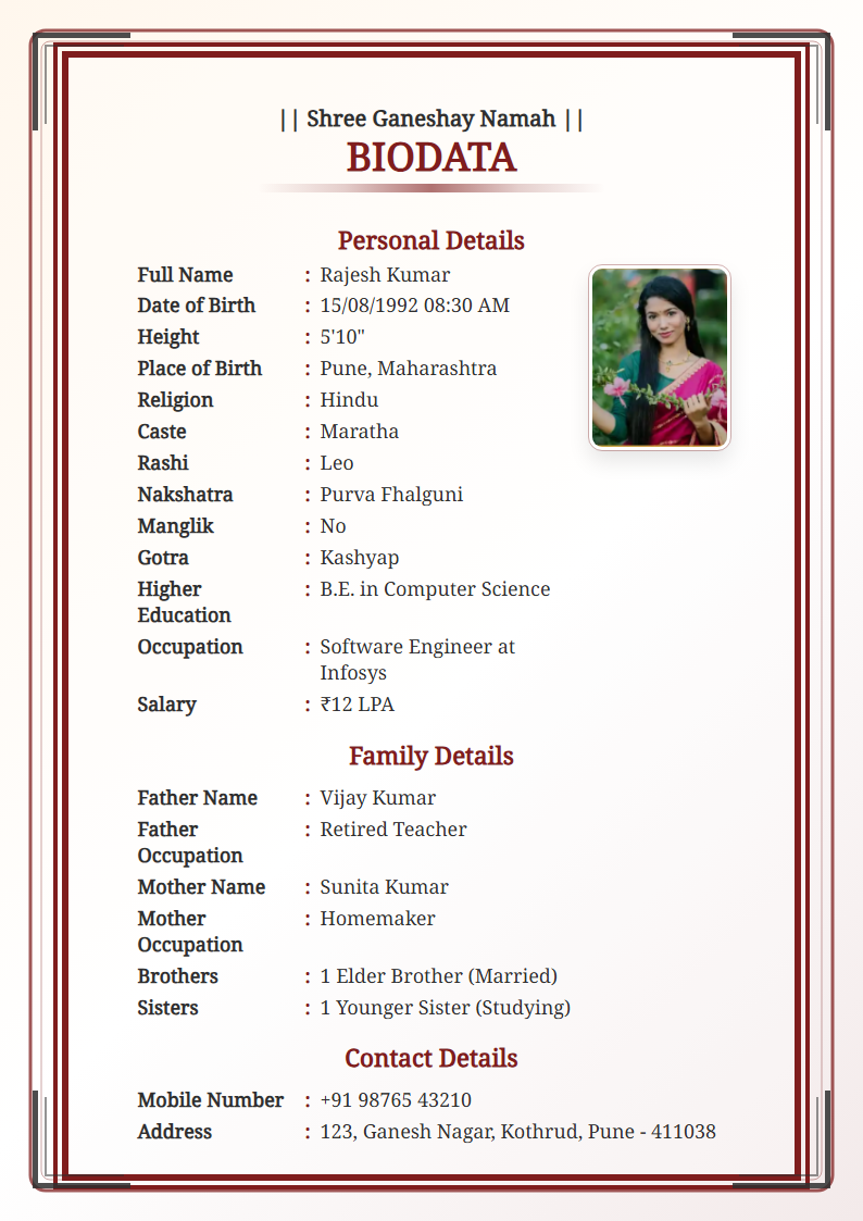 Classic Maroon  Marriage Biodata Format