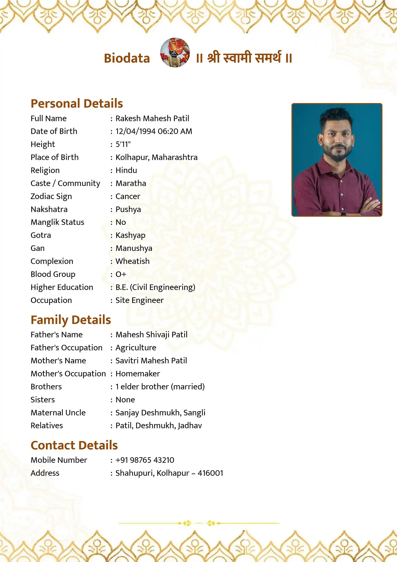 Professional marriage biodata format for boy with modern layout format 2