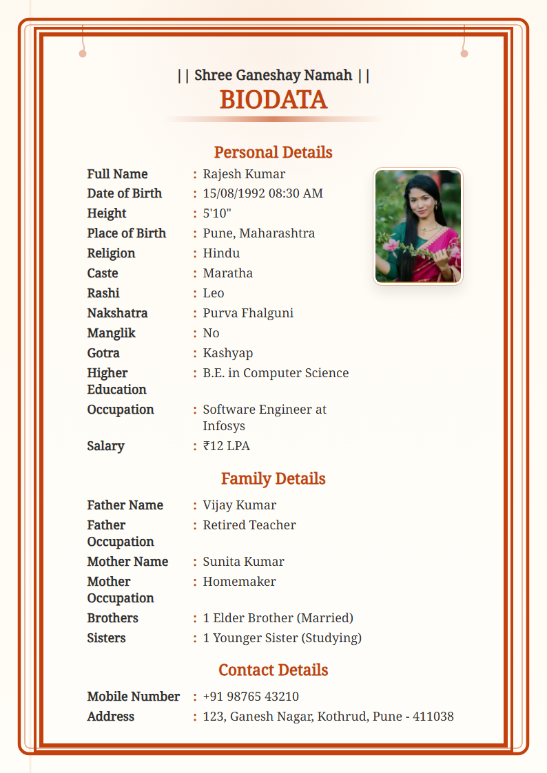 Saffron Heritage  Marriage Biodata Format