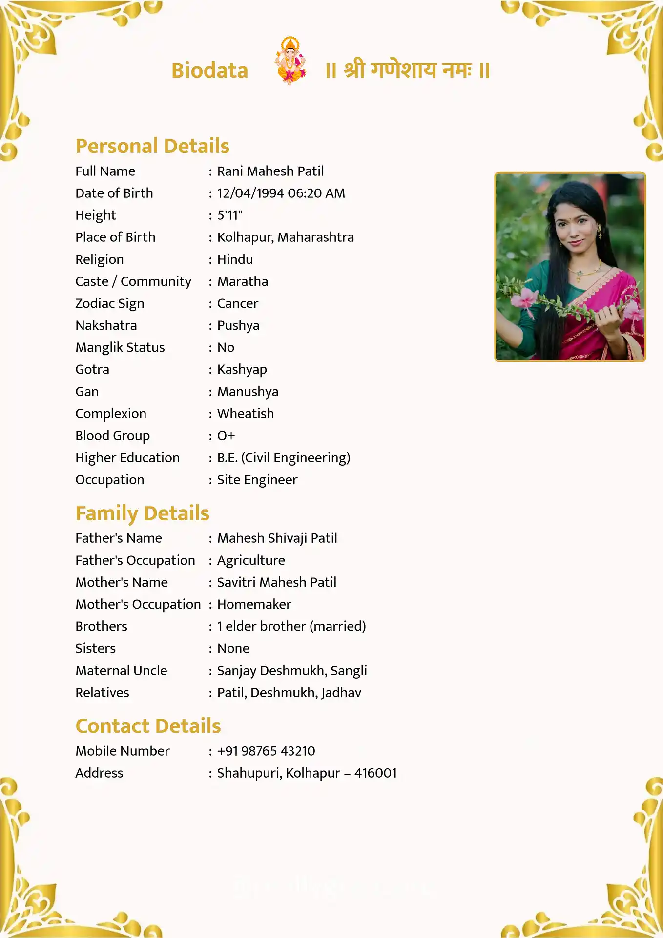 Classic biodata template preview