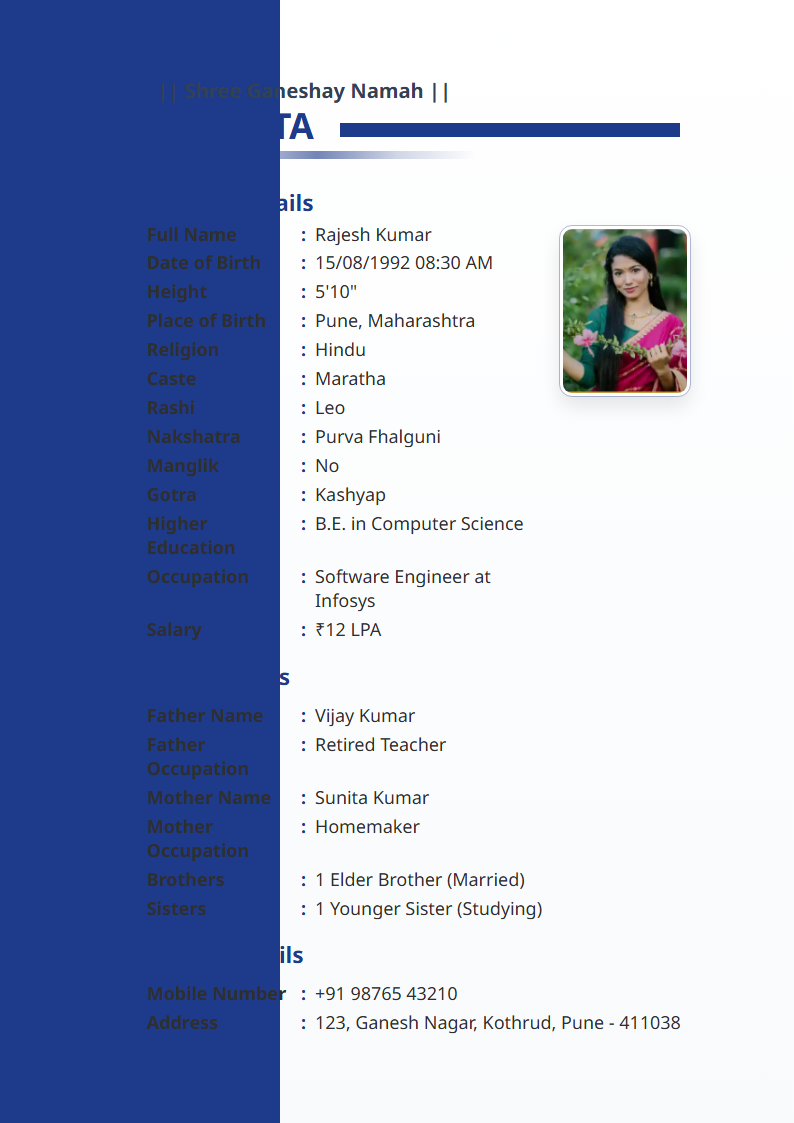 Navy Executive  Marriage Biodata Format