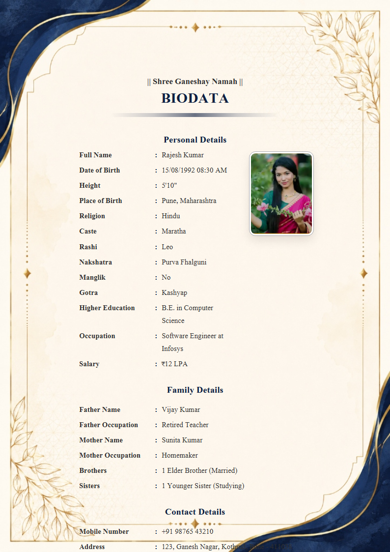 Imperial Blue  Marriage Biodata Format