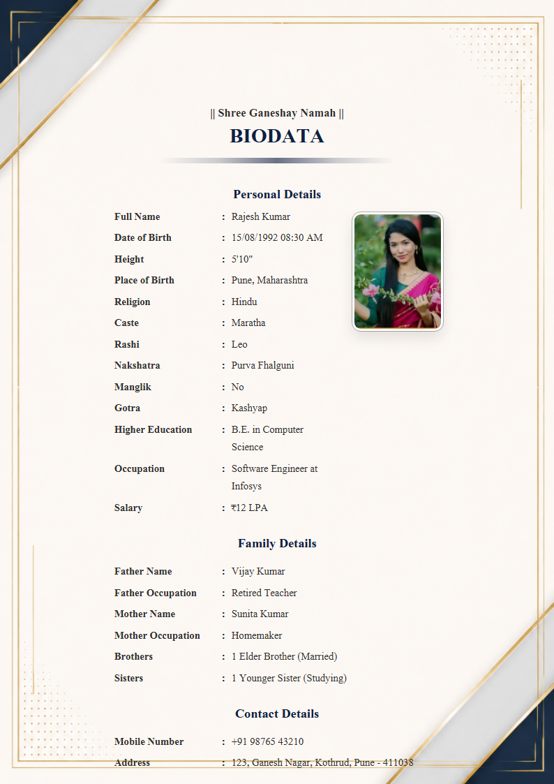 Royal Arch  Marriage Biodata Format