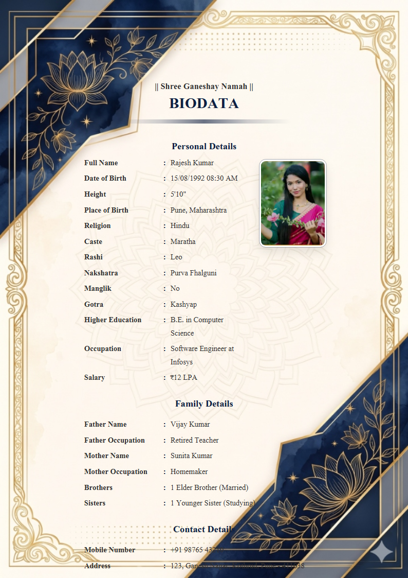 Golden Mandala  Marriage Biodata Format