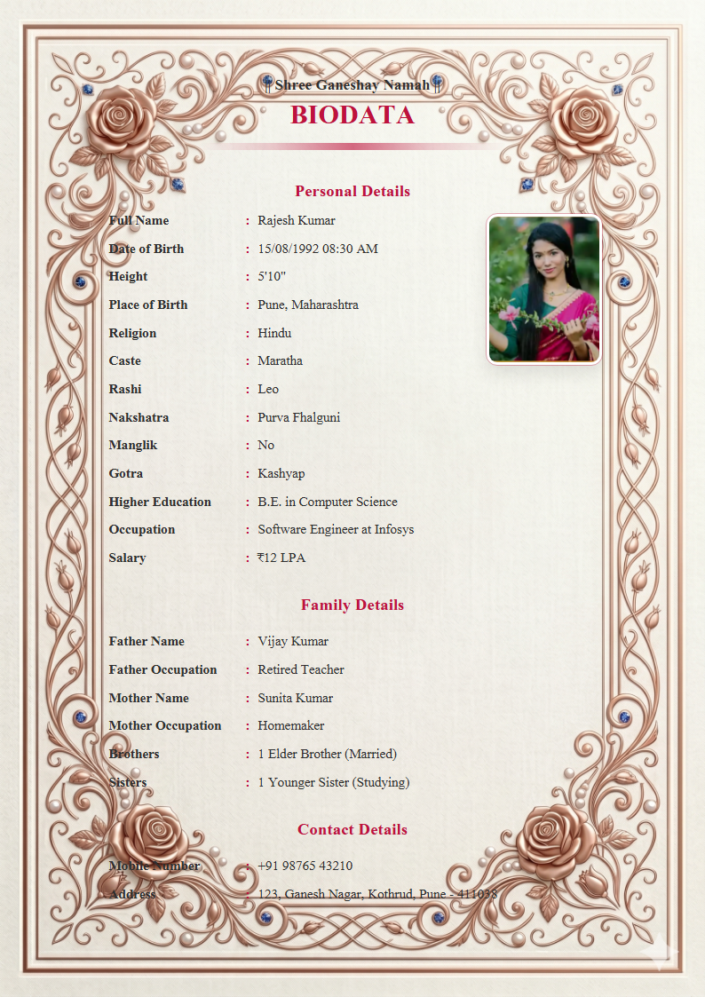 Premium Design 1  Marriage Biodata Format