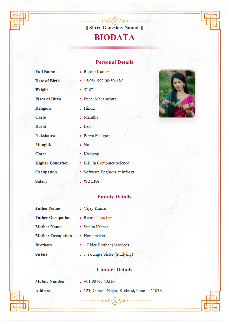 Premium Design 10  Marriage Biodata Format