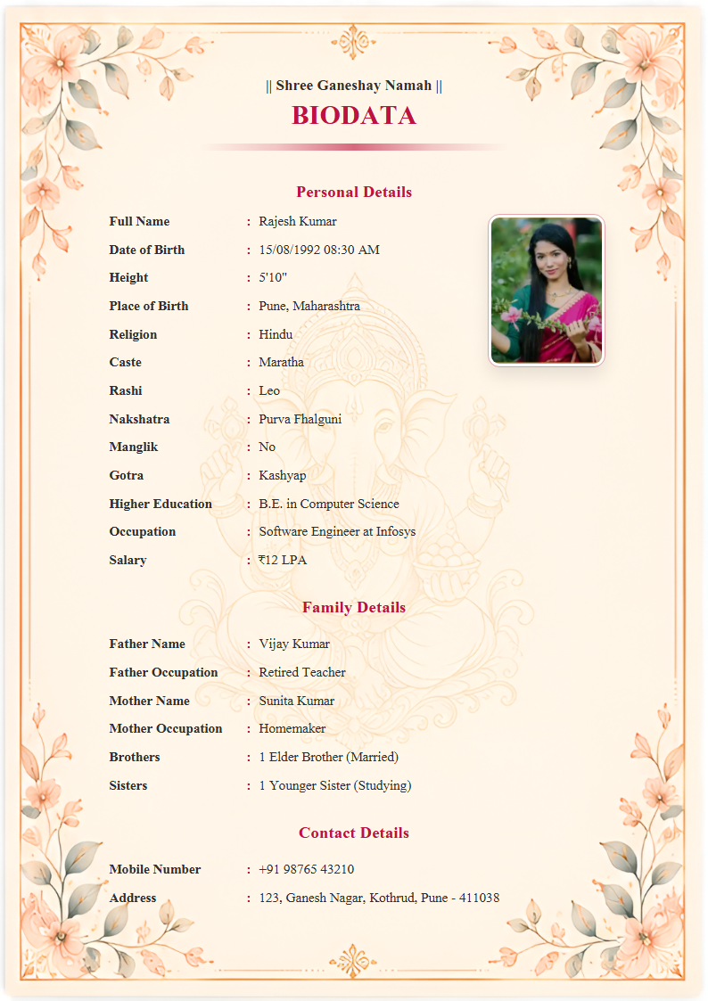 Premium Design 12  Marriage Biodata Format