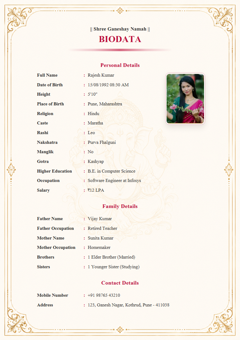 Premium Design 15  Marriage Biodata Format