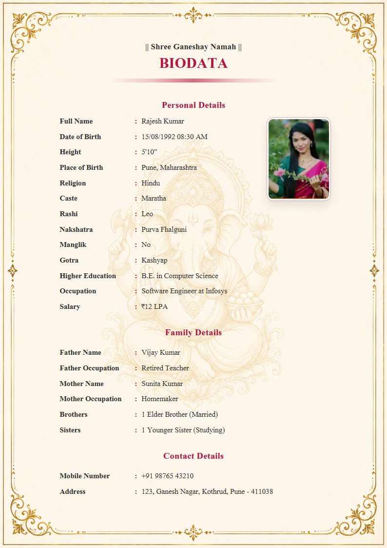 Premium Design 16  Marriage Biodata Format