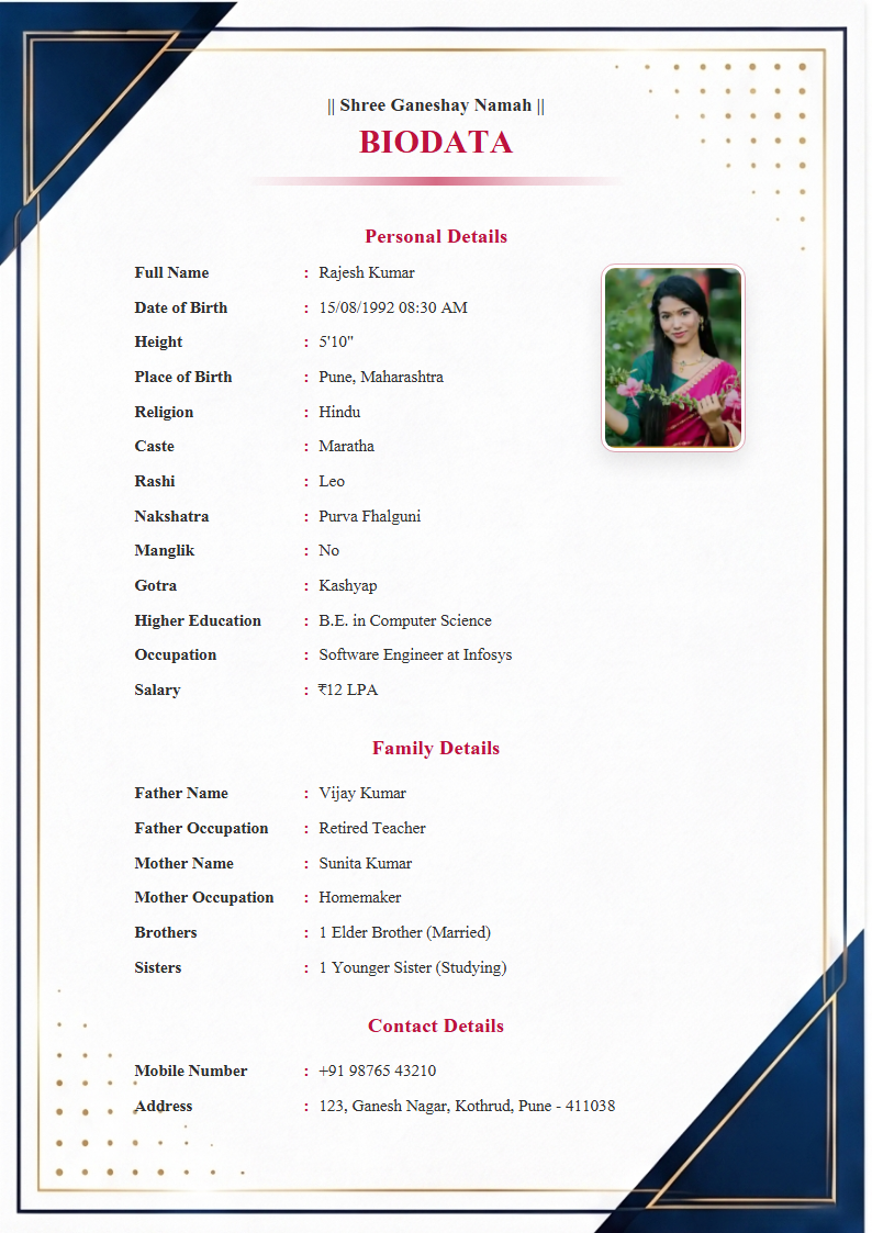 Premium Design 2  Marriage Biodata Format