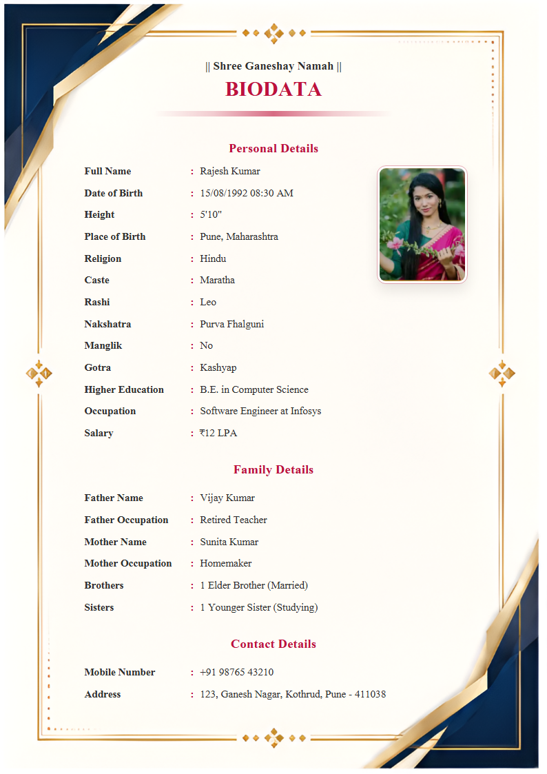 Premium Design 3  Marriage Biodata Format