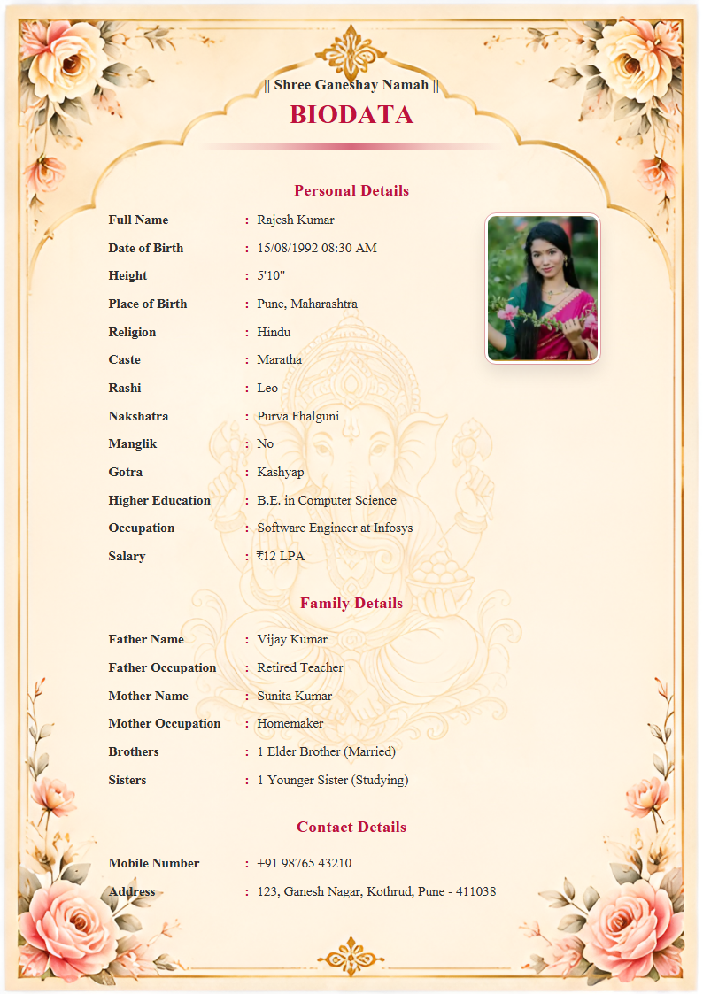 Premium Design 4  Marriage Biodata Format
