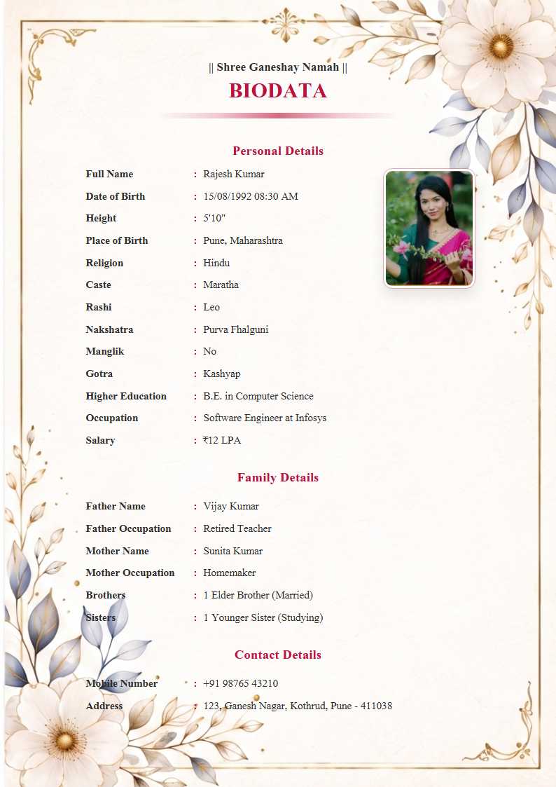Premium Design 5  Marriage Biodata Format