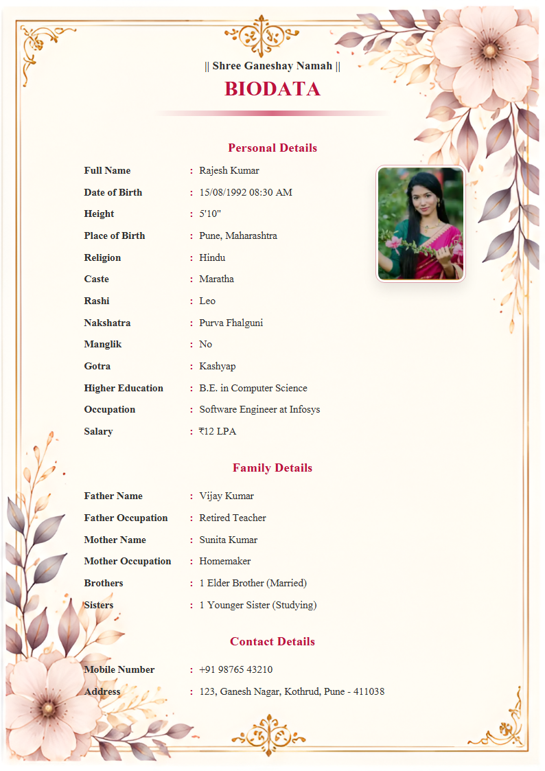 Premium Design 7  Marriage Biodata Format