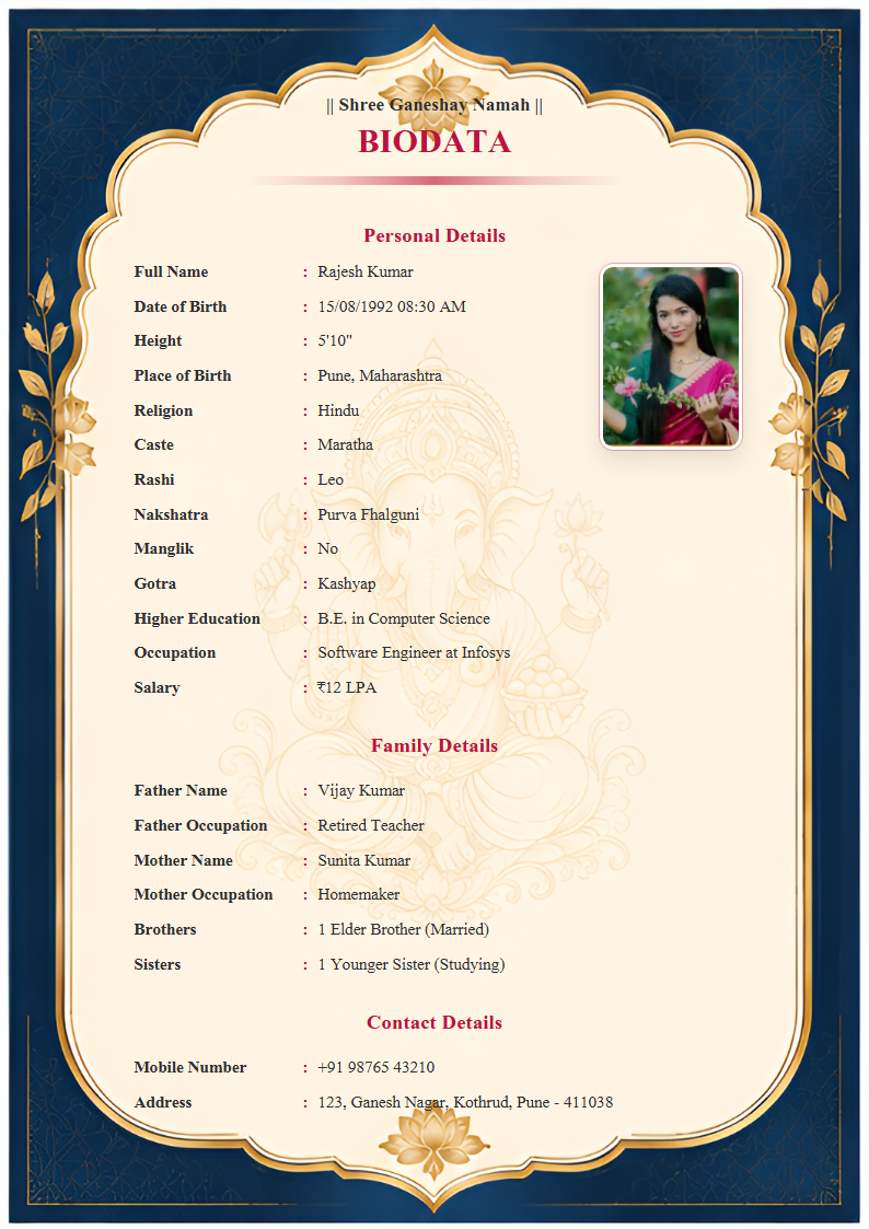 Premium Design 9  Marriage Biodata Format
