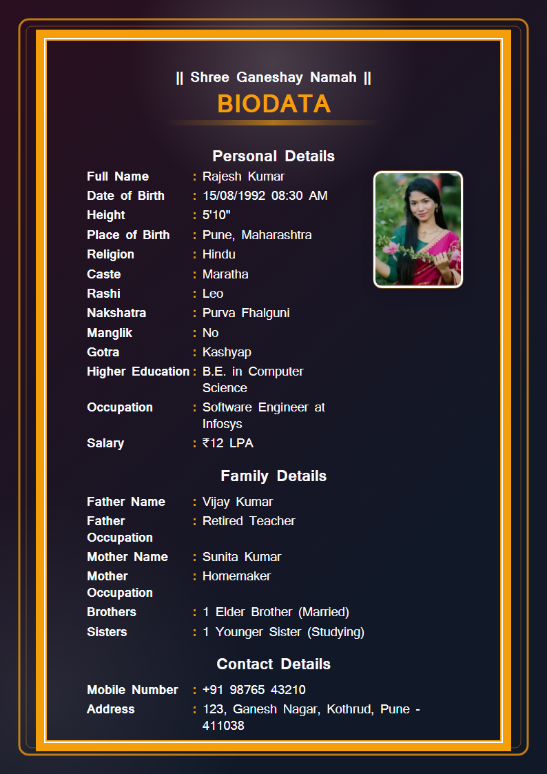 Dark Premium  Marriage Biodata Format