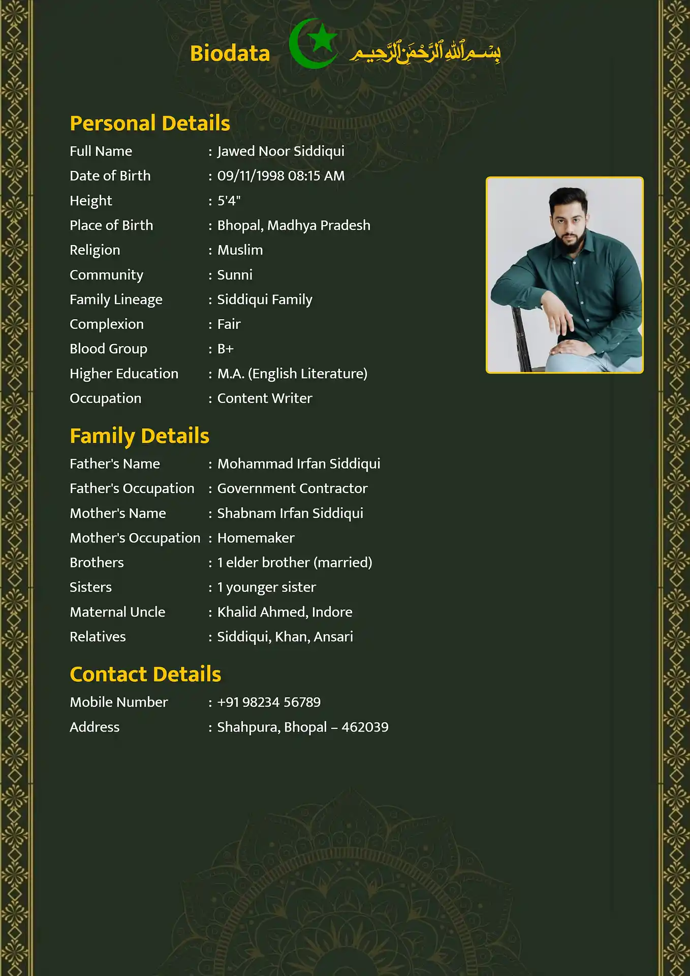 Marriage biodata format PDF download preview showing crisp text and template design format 3