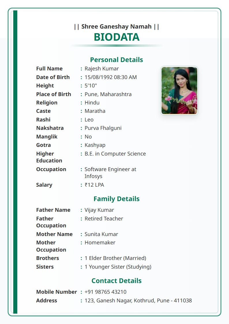 Mint Clean  Marriage Biodata Format