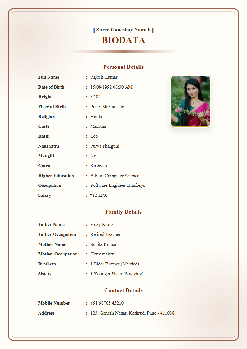 Jain Elegant  Marriage Biodata Format