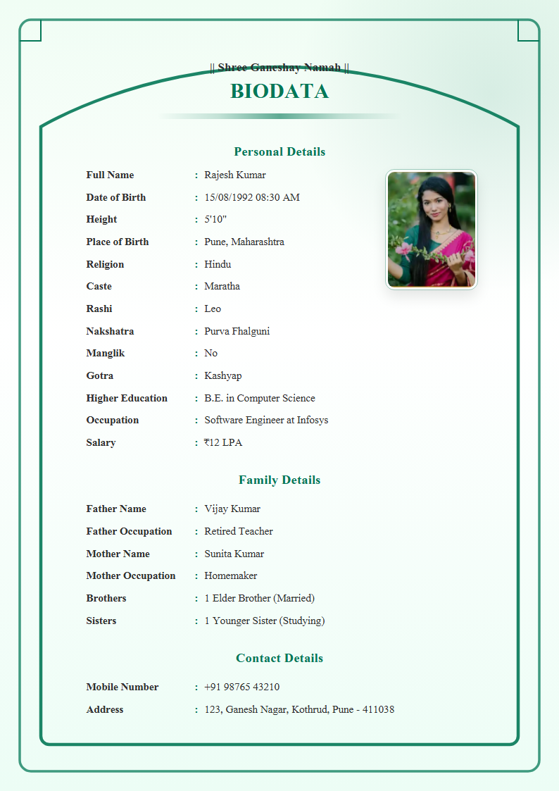 Nikah Green  Marriage Biodata Format