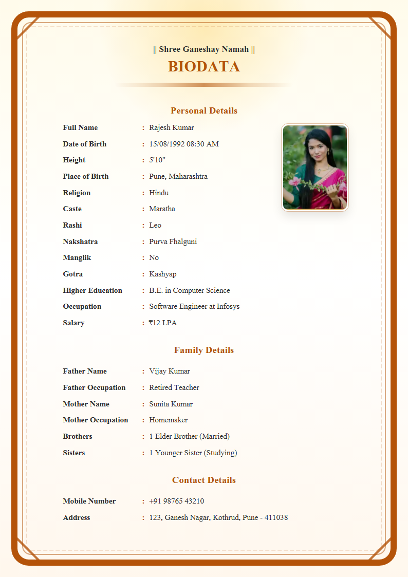 Anand Karaj  Marriage Biodata Format